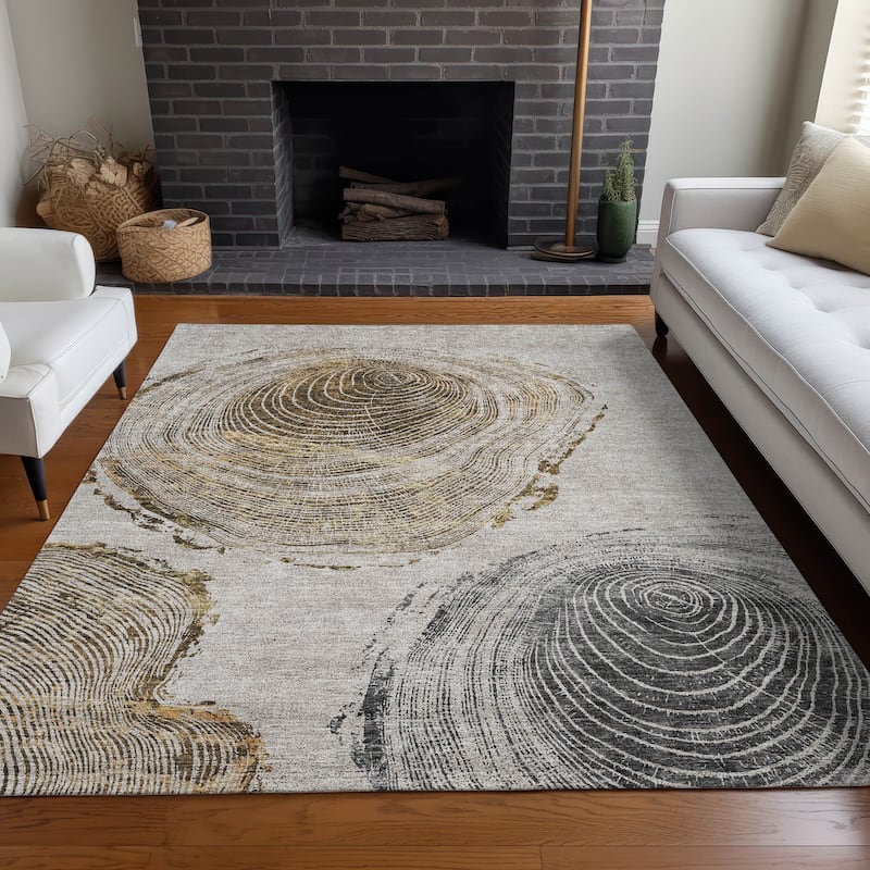Machine Washable Indoor/ Outdoor Chantille Modern Tree Rug - Taupe - 8' x 10'