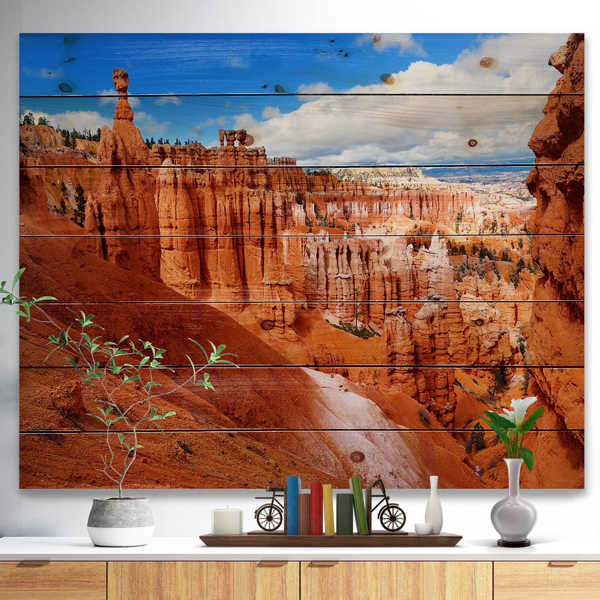 Designart 'Sandstone Hoodoos In Bryce Canyon' Country Wood Wall Art
