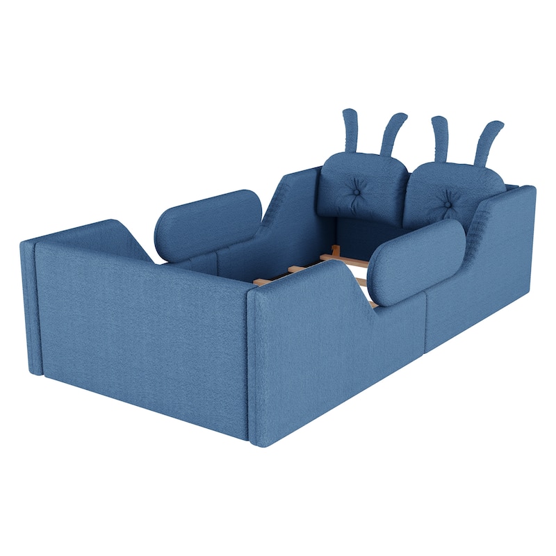 Blue Twin Upholstered Platform Bed with Rabbit Cushion & Removable Side Rails! (Arrives 2025/1/15)