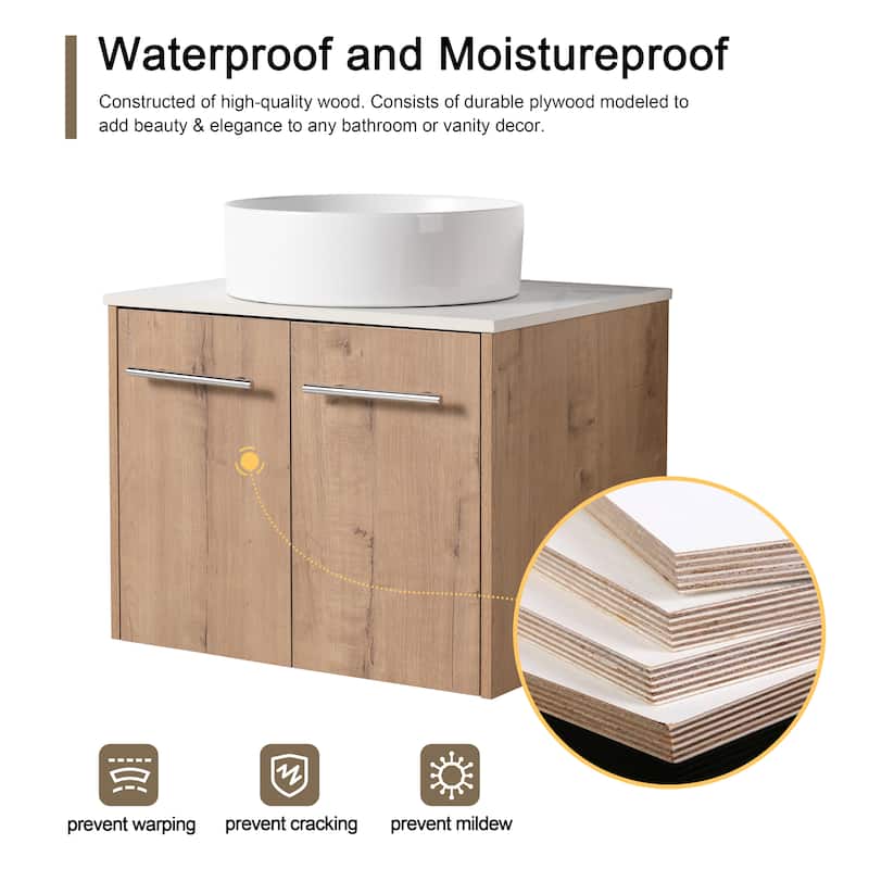 Malwee 24"/30" Floating Bathroom Vanity, Wall Mounted Bathroom Vanity with Ceramic Sink,Soft Close Doors