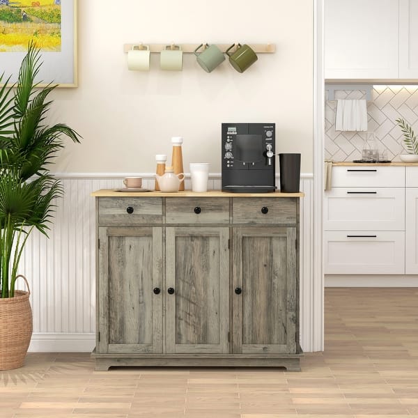 HOMCOM Sideboard with Solid Wood Countertop, Modern Kitchen