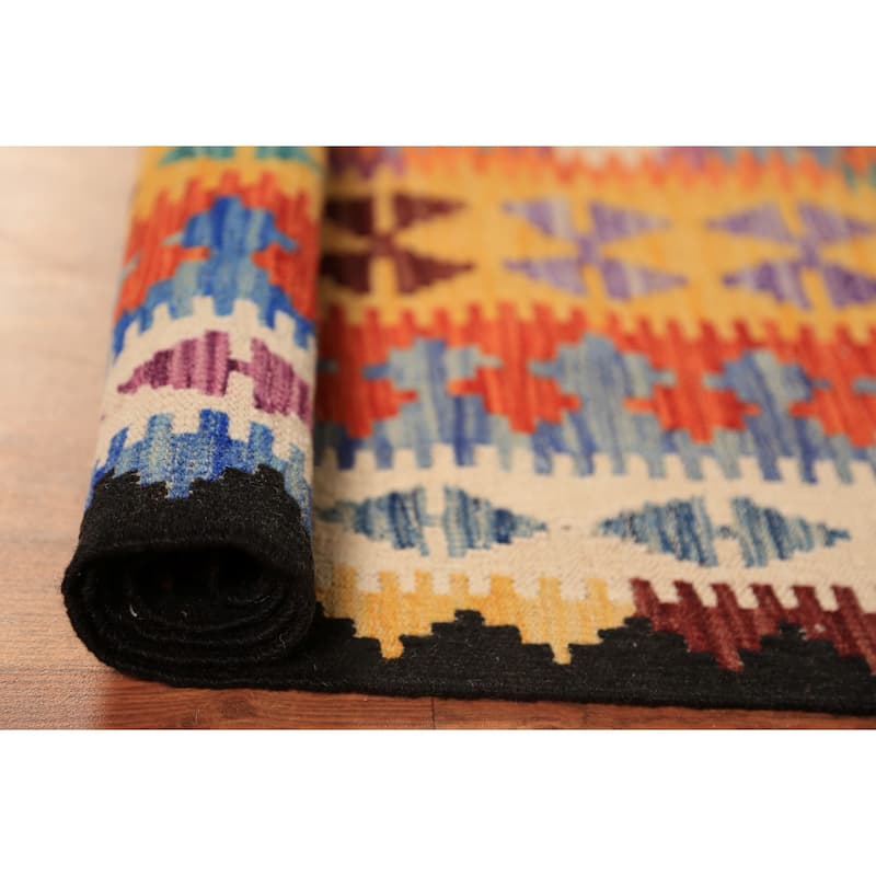 Colorful Trellis Kilim Oriental Rug Flatweave Geometric Wool Carpet - 8'5"x 10'3"