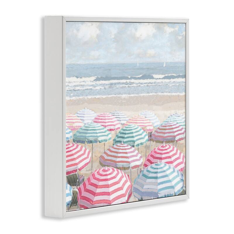 Stupell Bright Beach Umbrellas Scene Framed Giclee Art Design By Amber Sterling