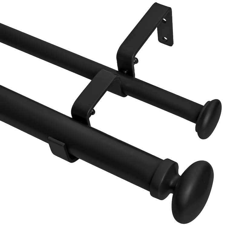 Meriville 1-Inch Diameter Prima Telescoping Double Window Treatment Curtain Rod - Black - 84"-120"