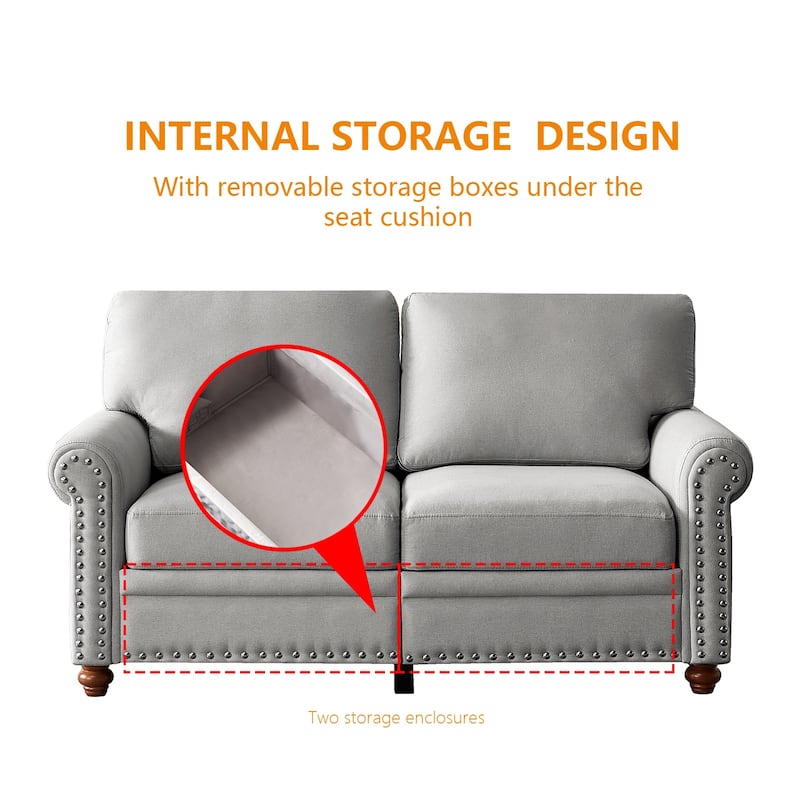 Linen Fabric Upholstery with Storage Loveseat