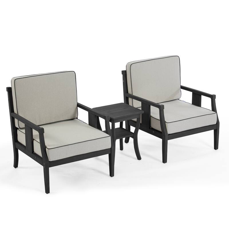 3-Piece Solid Teak Outdoor Patio Furniture Set Armchairs & Storage Table