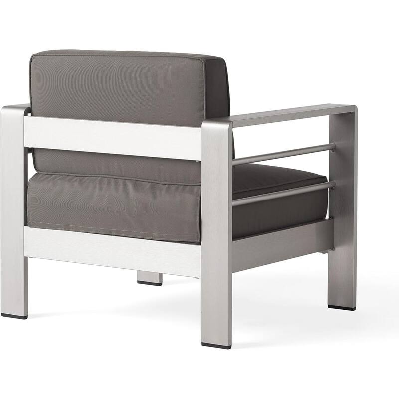 Roomfitters Cape Coral Outdoor Aluminum Club Chairs with High Density Foam Cushions, Silver and Grey