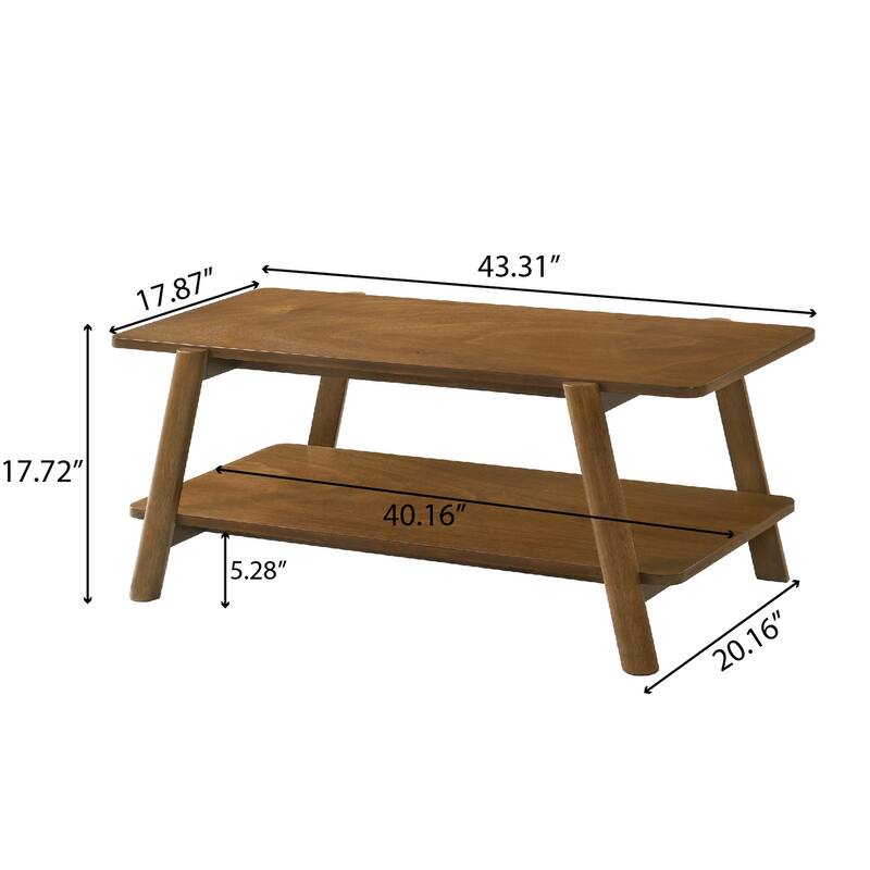 Metz Mid-Century Modern Wood Shelf Coffee Table, Walnut Finish