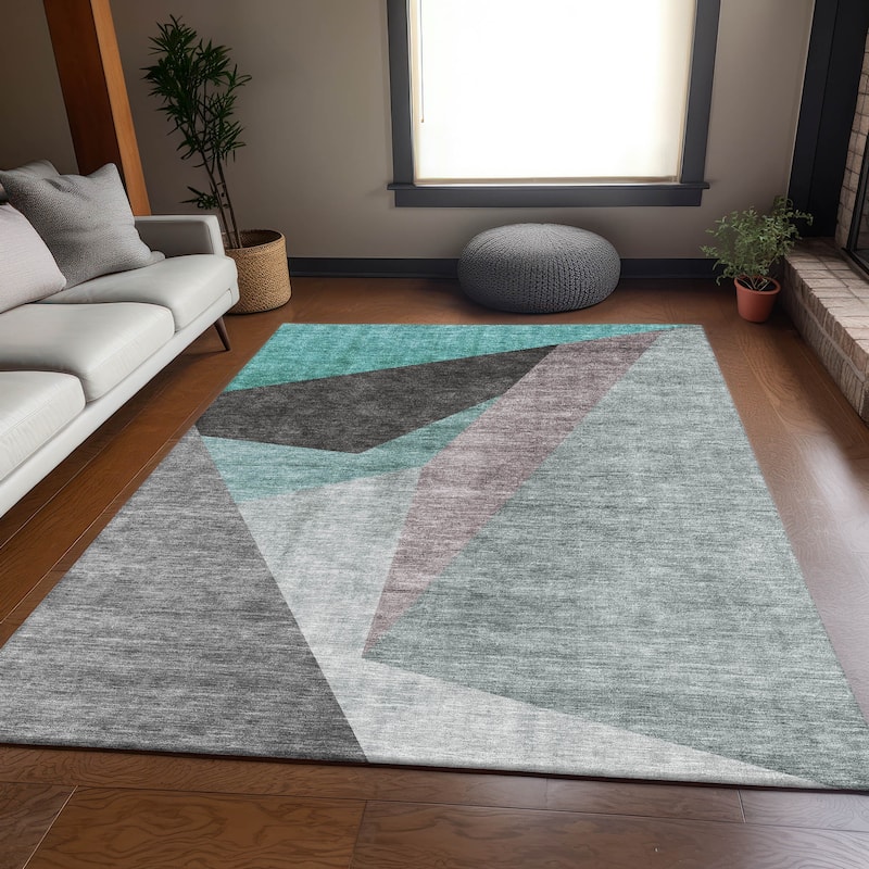 Premium Washable Super Soft Modern Deco Mayfield Rug - Teal - 3' x 5' - Rectangle