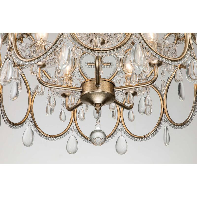 5-Light Mid-Century Modern Vintage Luxury Drum Crystal Chandelier Round Candle Pendant Light for Living Room