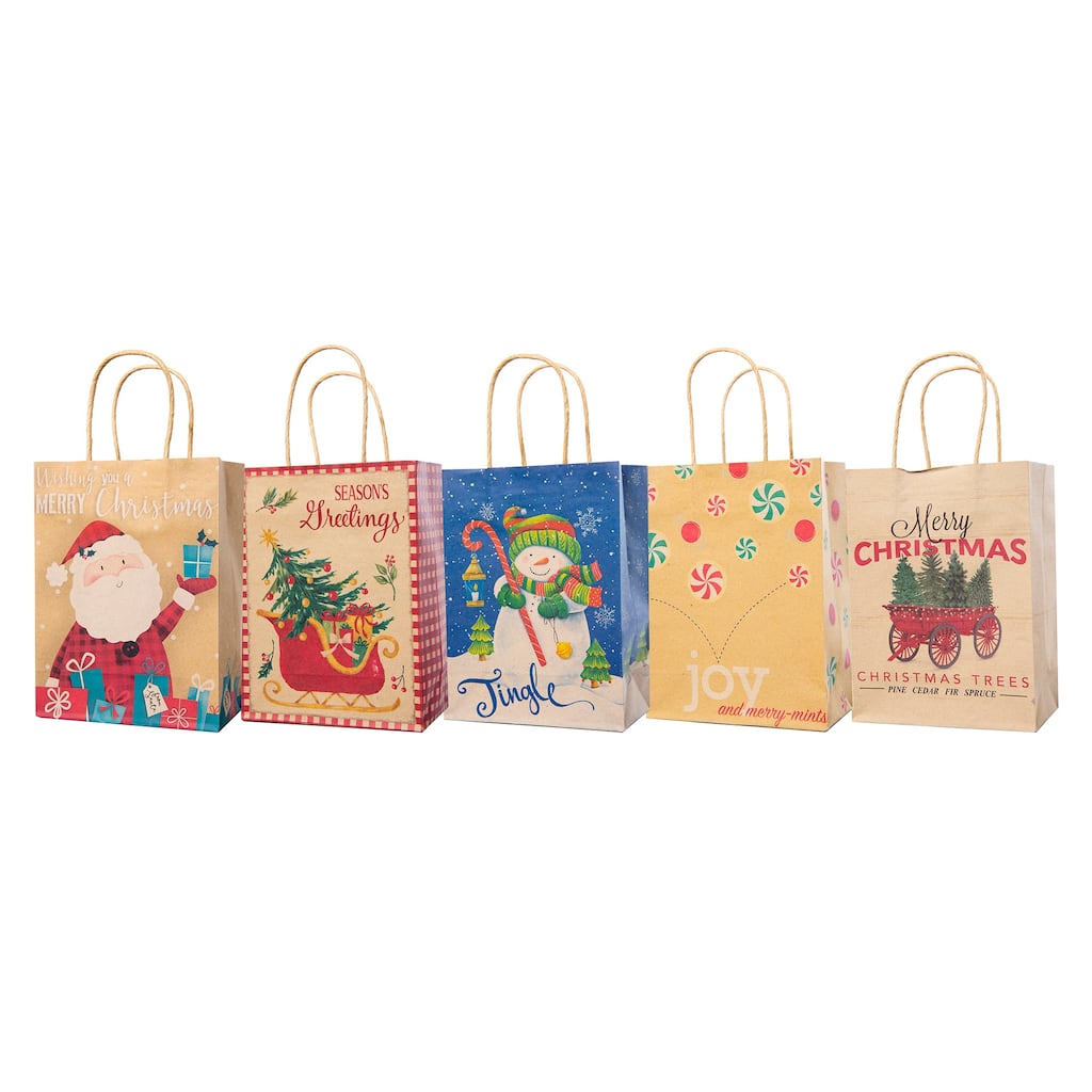 Pack of 15 Assorted Medium Christmas Gift Bags with Handle - 8"