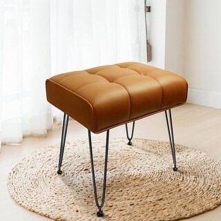 Saddle Seat Vanity Stool, Makeup Stool Chair With Metal Leg, U-Shaped PU Ottoman Foot Rest Stool, Small Square Chairs Under Desk For Vanity, Living Room, Bedroom, Modern Makeup Bench White&Gold