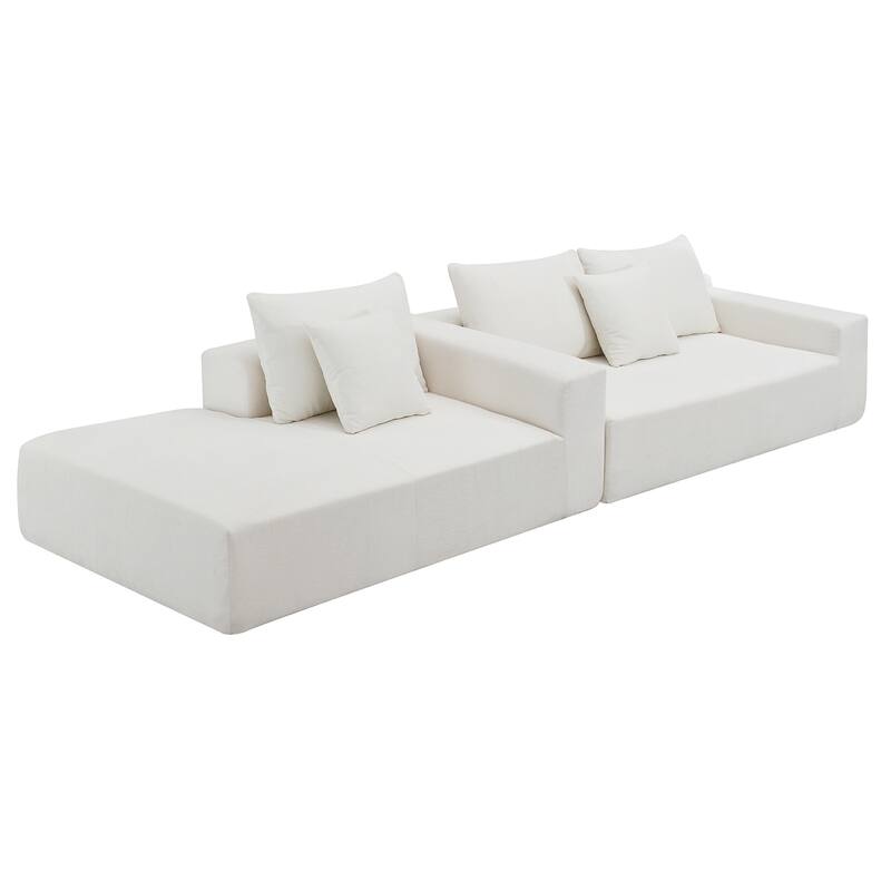 109*68" Modular Sofa Set, Cream Chenille, 2 PC, L-Shape, No Assembly