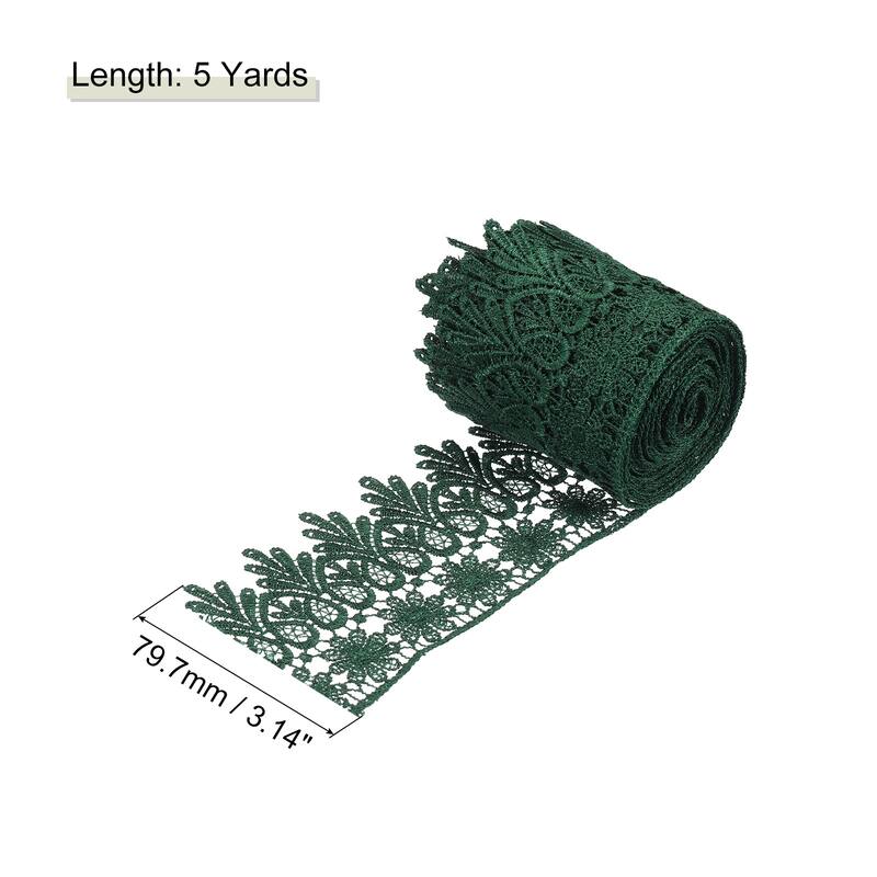 3 Inch Wide Lace Ribbon Floral Pattern Embroidered Lace Trim - Dark Green - 5 Yard