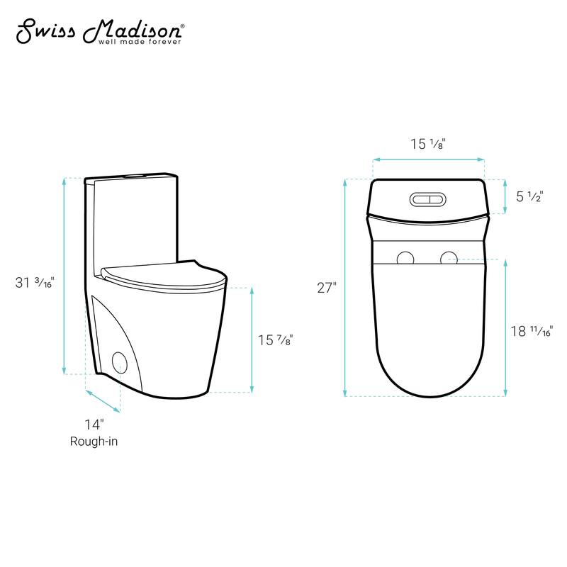 Angers One-Piece Elongated Toilet, 14" Rough-In 1.1/1.6 Gpf - 27.35" x 15.75" 30.3"