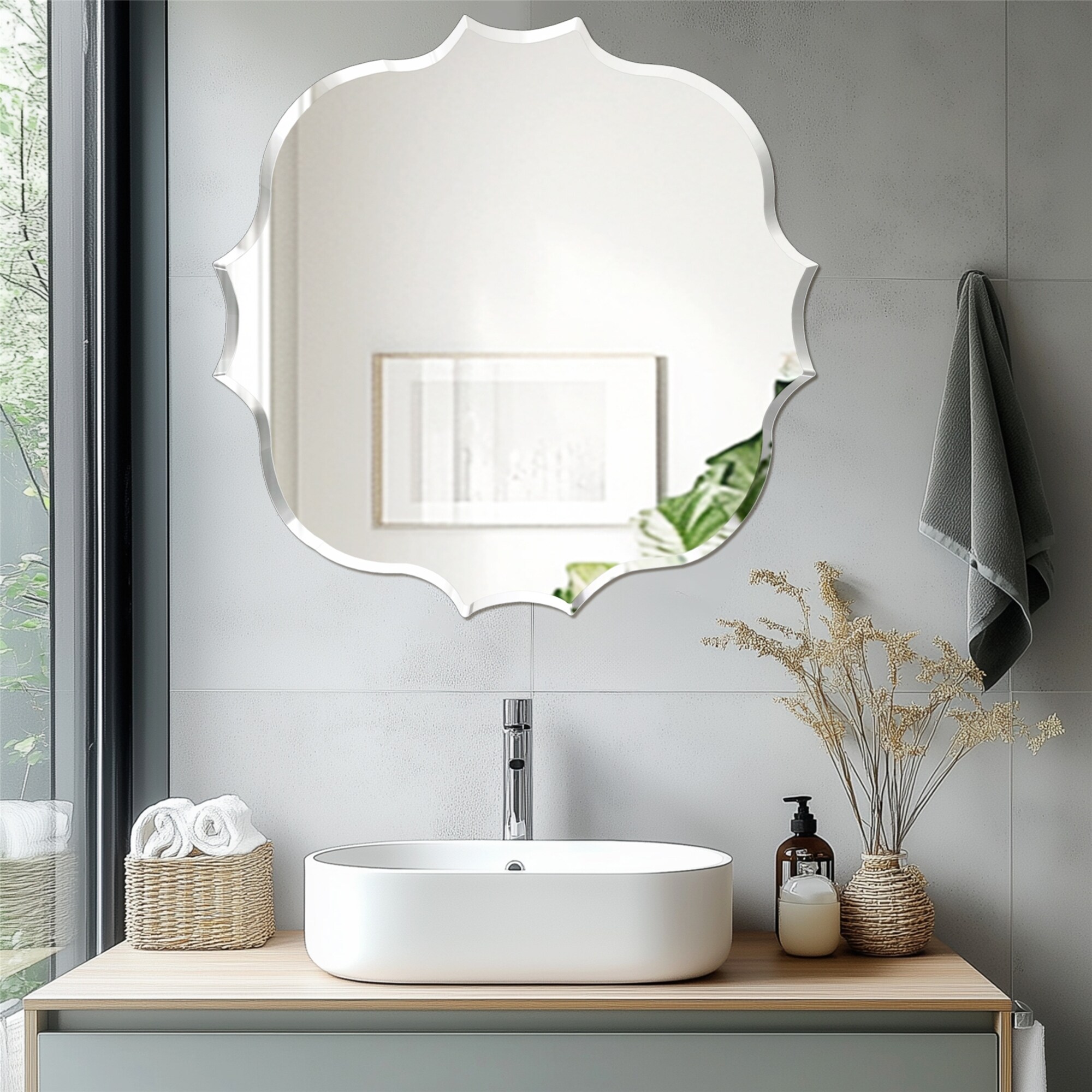 Irregular Bathroom Mirror Firm Wall Mount Vanity Mirror w/Beveled