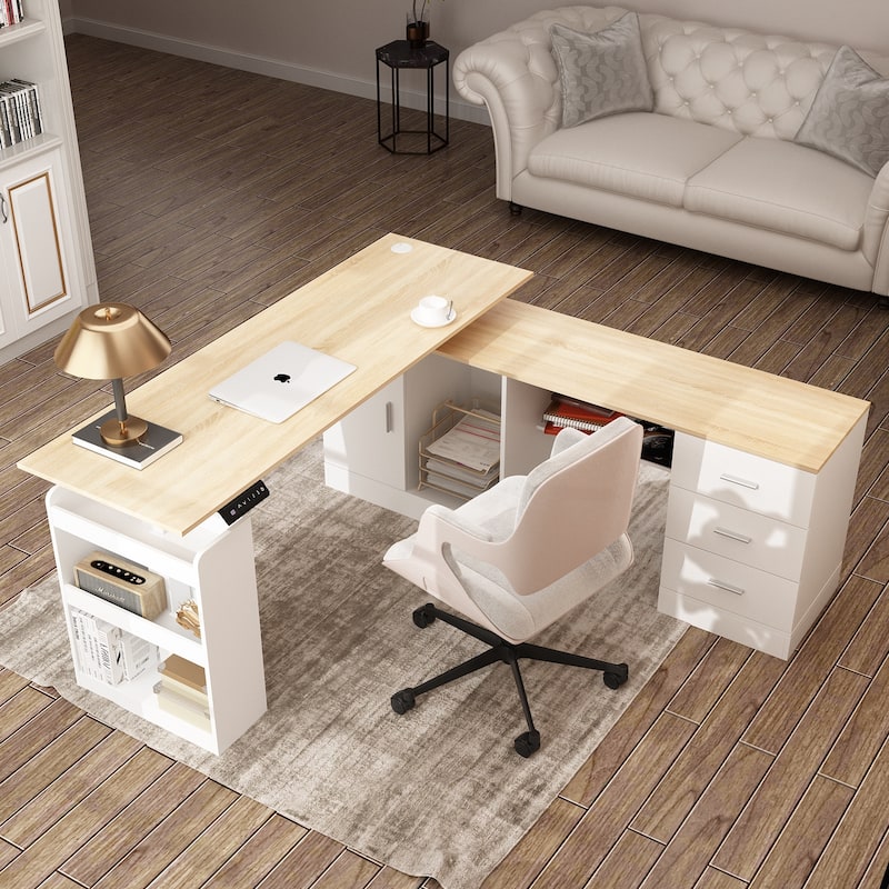 Height-Adjustable Ergonomic Workstation Home Office Desk with Storage