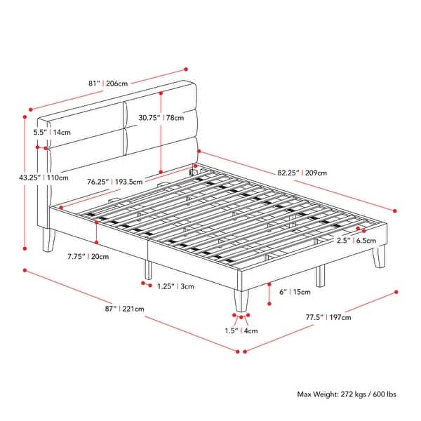 CorLiving Bellevue Dark Grey Upholstered Panel Bed, King