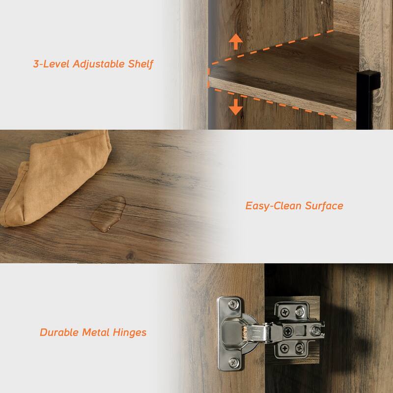 WAMPAT 74" 3-Piece Tall Bookshelf, Farmhouse Bookcase with Doors & Drawers for Living Room & Office