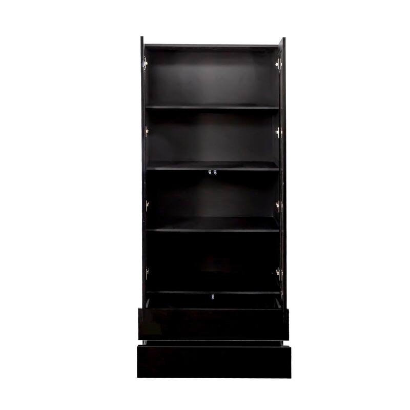LED Curio Display Cabinet with 2-Drawer, 70.87" Tall Double Glass Doors Bookcase, 4 Tier Display Case for Collectibles