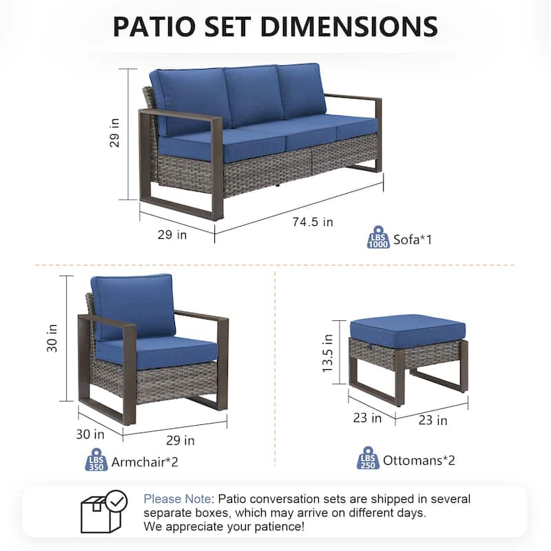 Pocassy 5 Pieces Outoor Patio Sofa Club Chair Ottoman Set