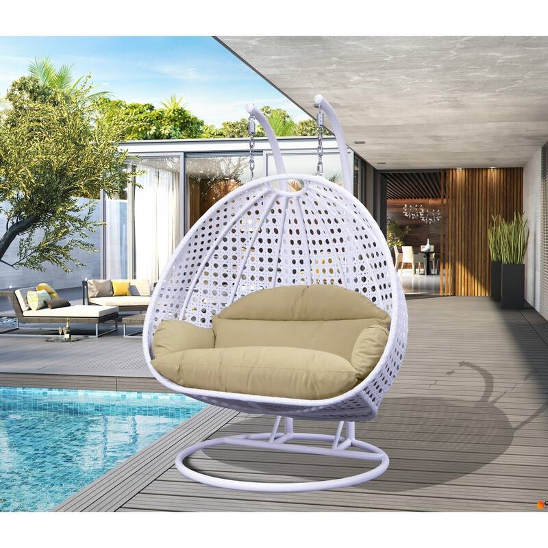 Egg-Shaped Swing Chair with Stand 2-Person Outdoor Patio Swing - Iron Frame & All-Weather Washable Cushions