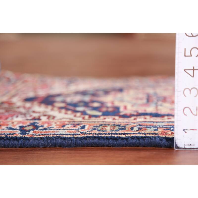 Hand Knotted Oriental 100% Wool Carpet Traditional Medallion Navy Blue & Blues Heriz (serapi) Area Rug - 3' 0'' X 2' 0''