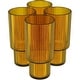 preview thumbnail 1 of 9, American Atelier Set of 4 Vintage Ribbed Fluted Glasses - 11 oz. Amber