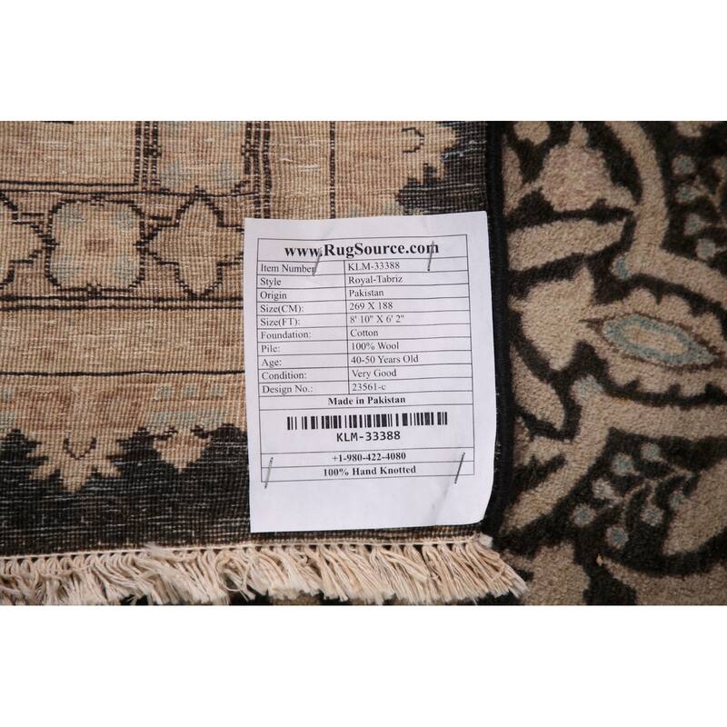 Geometric Royal Tabriz Oriental Area Rug Handmade Vintage Wool Carpet - 6'2" x 8'10"