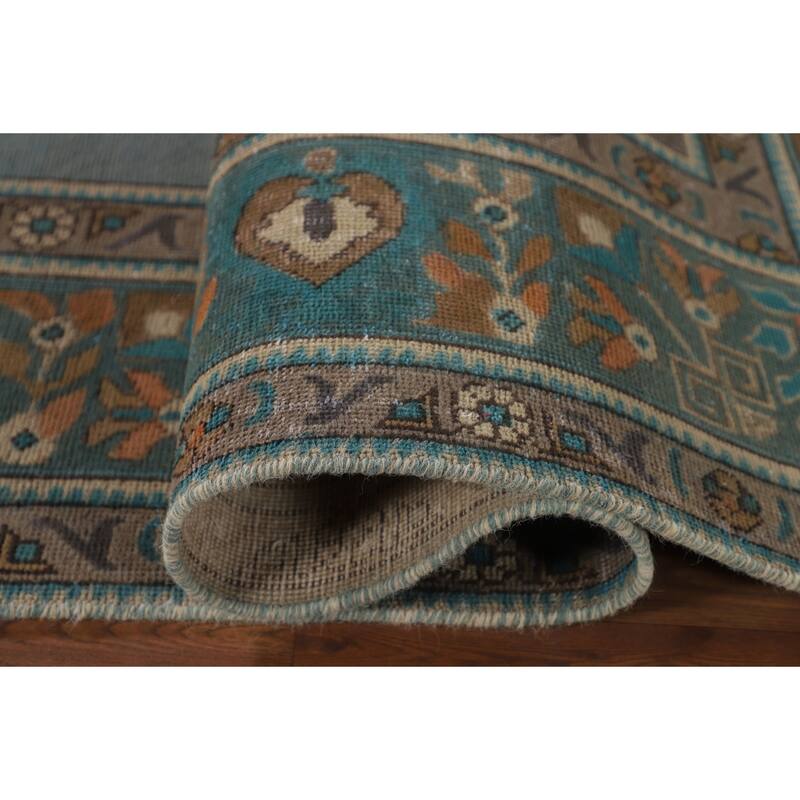 Blue Over Dyed Tabriz Persian Vintage Rug Handmade Wool Carpet - 8'2"x 11'4"