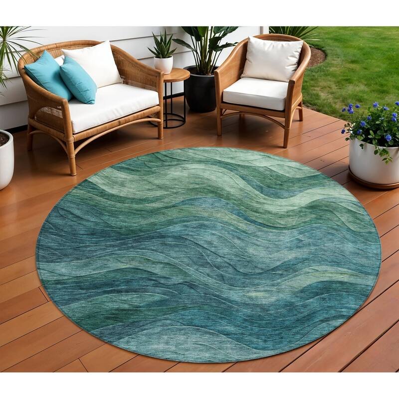 HomeRoots Abstract Transitional Rectangle Outdoor Rug - 8' Round