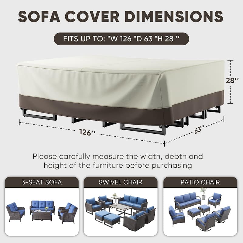 Heavy Duty Patio Sofa Cover, Waterproof 3-Seater Outdoor Sofa Cover
