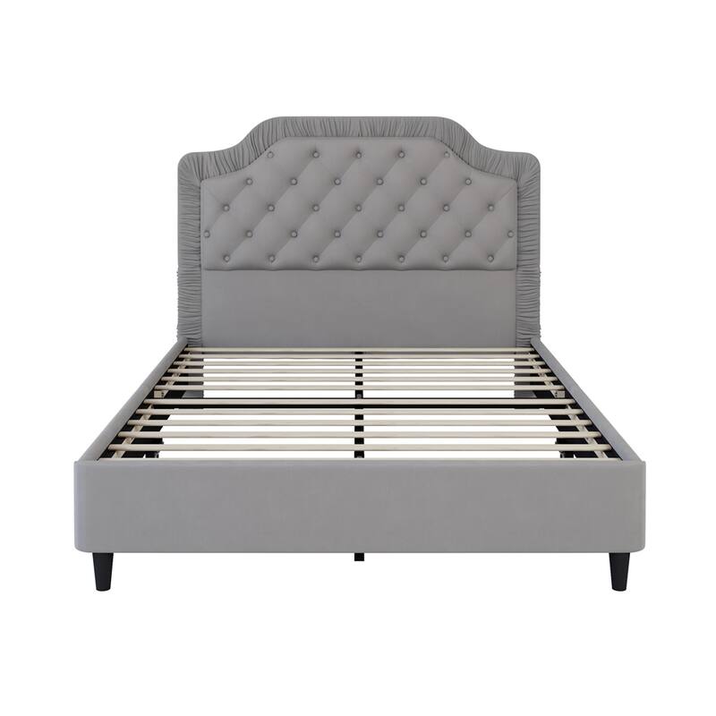 Full Size Upholstered Bed with Ruched and Button Tufted Headboard