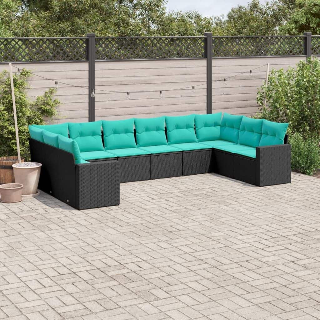 vidaXL 10/11 Piece Patio Sofa Set with Cushions Black Poly Rattan - 24.4" x 24.4" x 27.2"