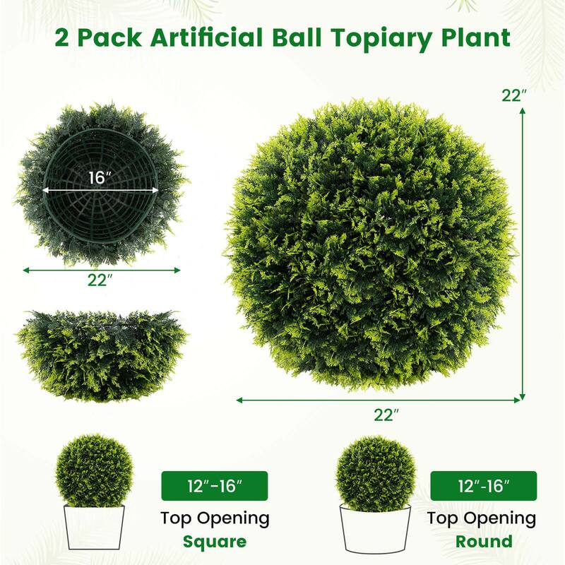 Costway 2 PCS 18"/20" Artificial Cedar Topiary Balls Sun-protective