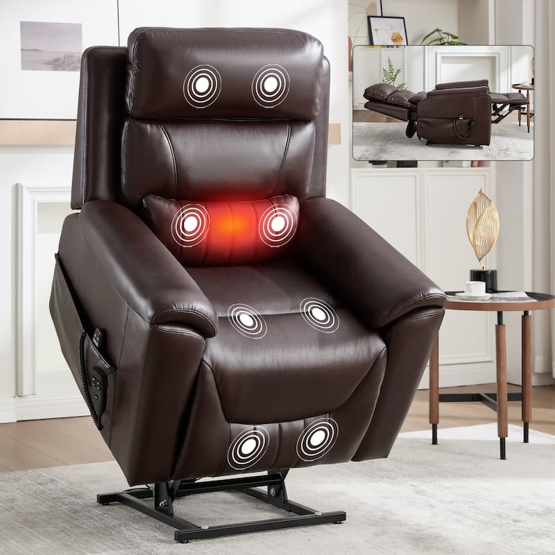 Roomfitters Dual Motor Power Lift Recliner 180 Flat Infinite Position Heat Massage Heavy Duty Leatherair Sofa - Dark Brown