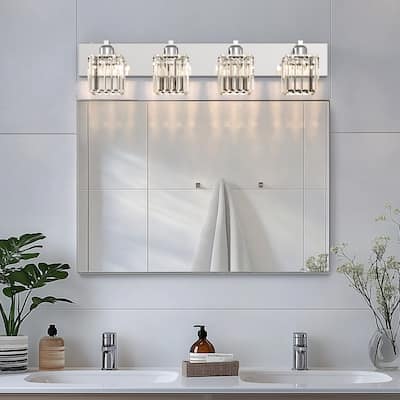 YANSUN 4-Light Vanity Light Fixture with Square Chrome Frame and Crystal Shades