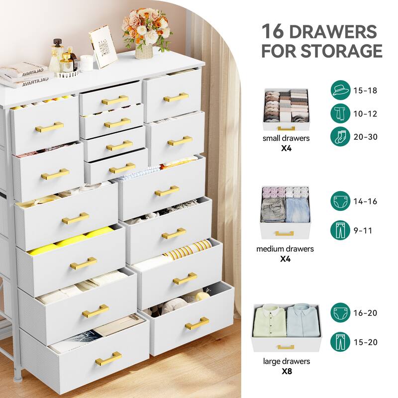 Moasis 16-drawer Dresser Chest with Metal Frame, Wood Tabletop
