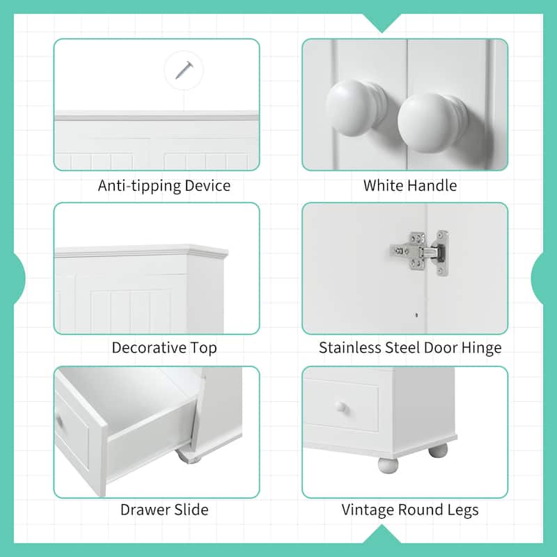 62.7" Tall Bathroom Storage Cabinet with 3 Drawers and Adjustable Shelf, Freestanding Organizer with Doors