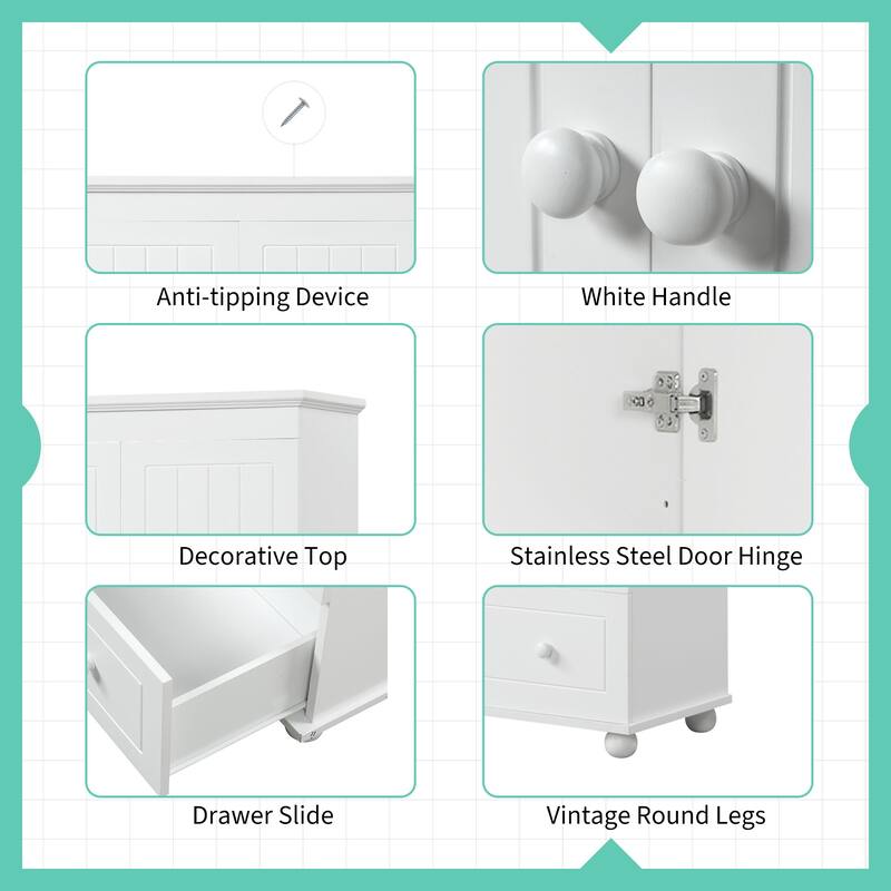 GDFStudio - Adrian Tall Storage Cabinet with Three Drawers and Adjustable Shelves, MDF
