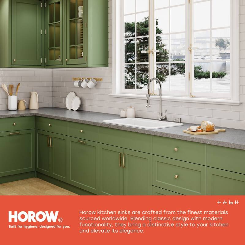 HOROW 30 in. Drop-In White Ceramic Kitchen Sink with Standard and Bottom Grid, Drain Assembly, Cutting Board