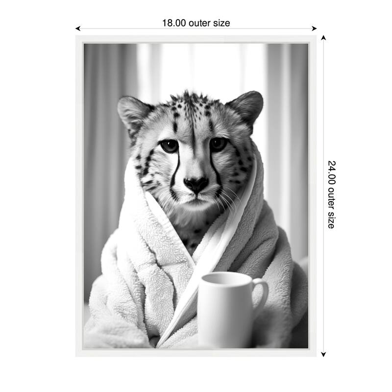 Kate and Laurel Sylvie Cheetah Bathroom Art Towel Robe Black and White Framed Canvas by The Creative Bunch Studio