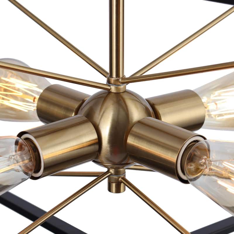 Modern 4-Light Black Gold Chandelier Square Pendant Light for Dining Room - 23.5" L x 22.5" W x 13" H