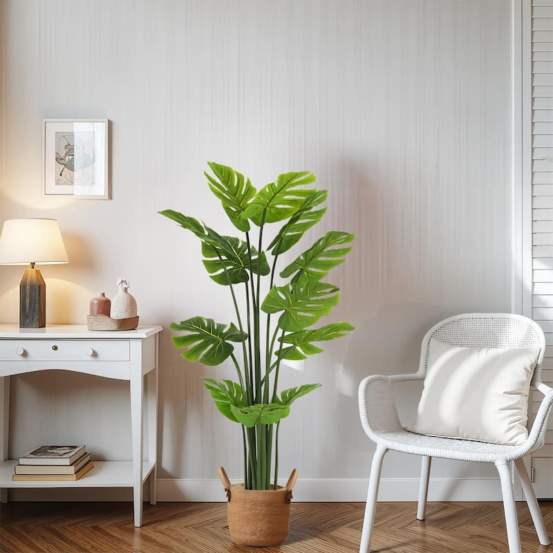 Roomfitters 57" Artificial Monstera Deliciosa Plant with Black Plastic Pot, Realistic Tropical Faux Tree for Indoor Home Decor - Green
