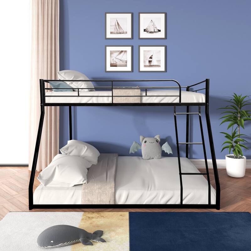 Sturdy Twin Over Full Bunk Bed with Safety Guardrails and Durable Metal Frame