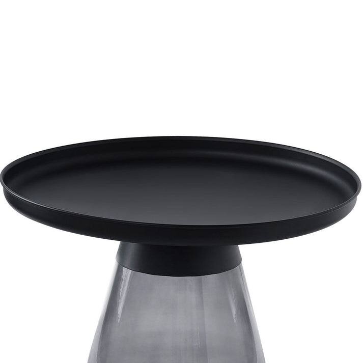 24" Matte Black Tray Top Aeryn Nesting Tabl With Smoky Gray Glass Base - 24x17
