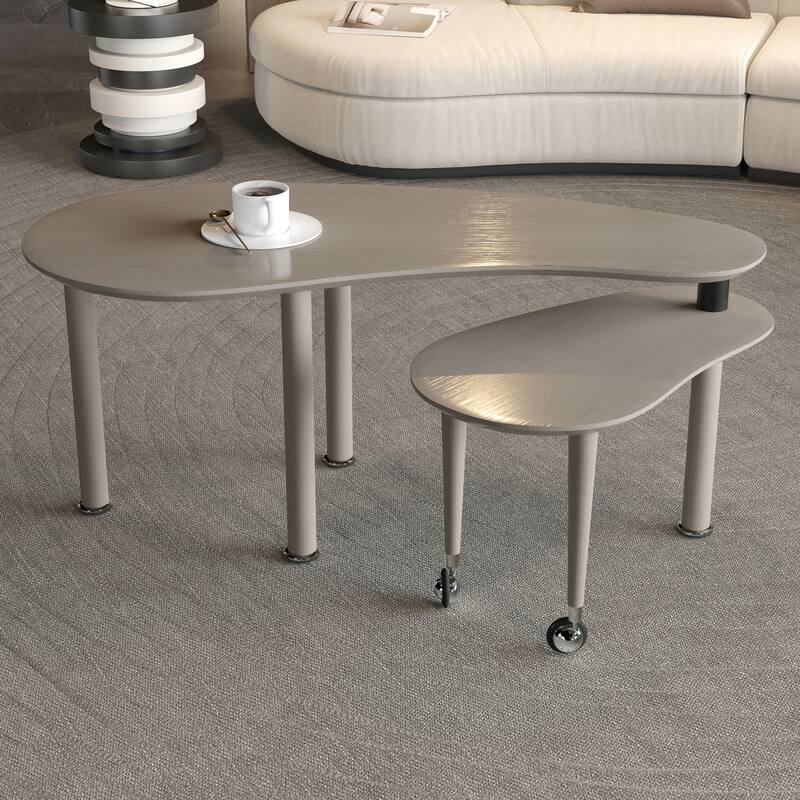 Contemporary rotatable cocktail table with solid rubber wood legs, 360 degree rotating coffee table - Dark Brown