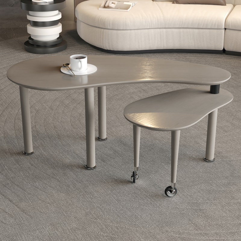 GDFStudio - Eulalia 360 Degree Rotating Nesting Coffee Table Set with Solid Rubberwood Legs - Dark Brown