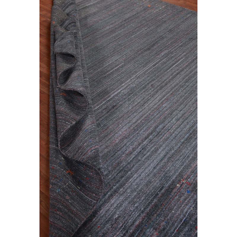 Hand Knotted Oriental 100% Wool Carpet Tribal Stripe Greys & Charcoal Gabbeh Area Rug - 9' 6'' X 9' 9''
