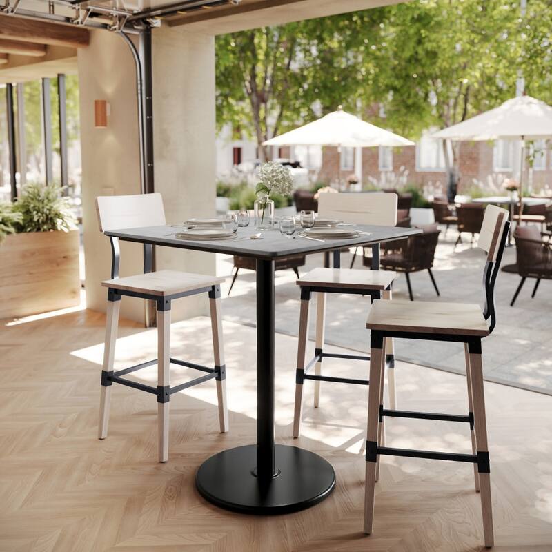 Commercial HPL Tabletop with Bar Height Round Base - 36"W x 36"D x 42"H